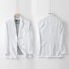 British Style New 100% Linen Blazer Hombre Daily Casual Blazer Loose Solid Single Layer Suit Jackets for Men Simple Ropa Hombre 2