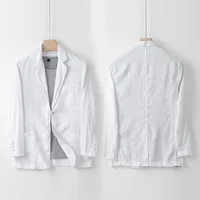 British Style New 100% Linen Blazer Hombre Daily Casual Blazer Loose Solid Single Layer Suit Jackets for Men Simple Ropa Hombre 2