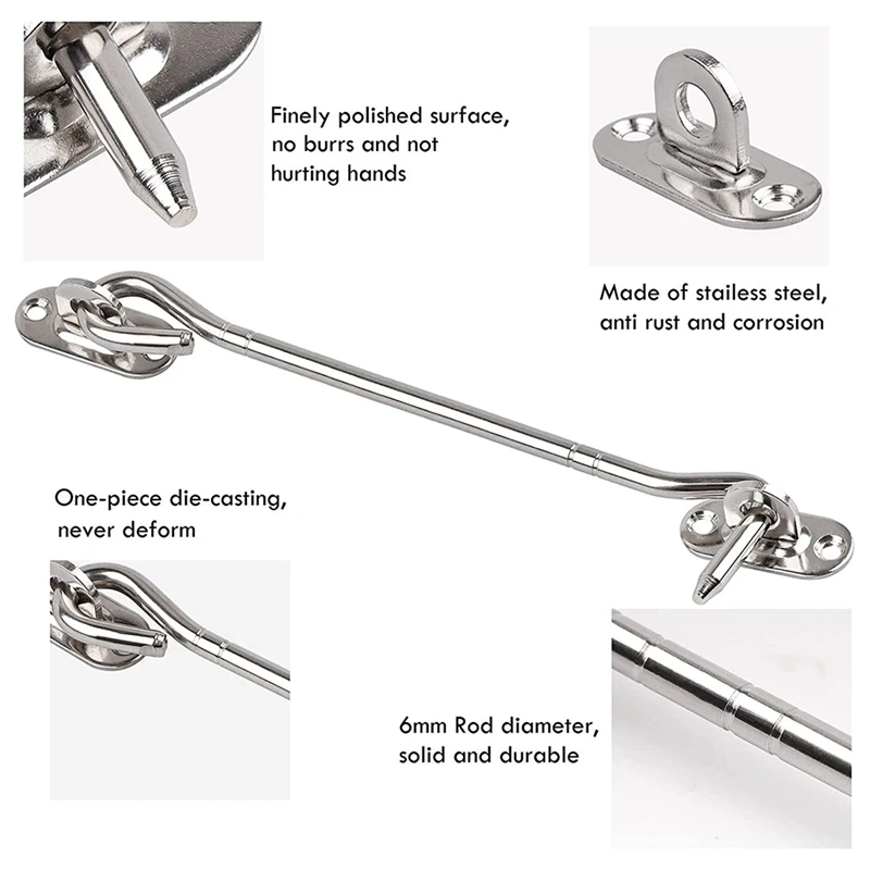 A68P-2 Pcs Stainless Steel Cabin Hook And Eye Latch With Screws-Heavy Duty Door Gate Latch For Shutter Shed Window