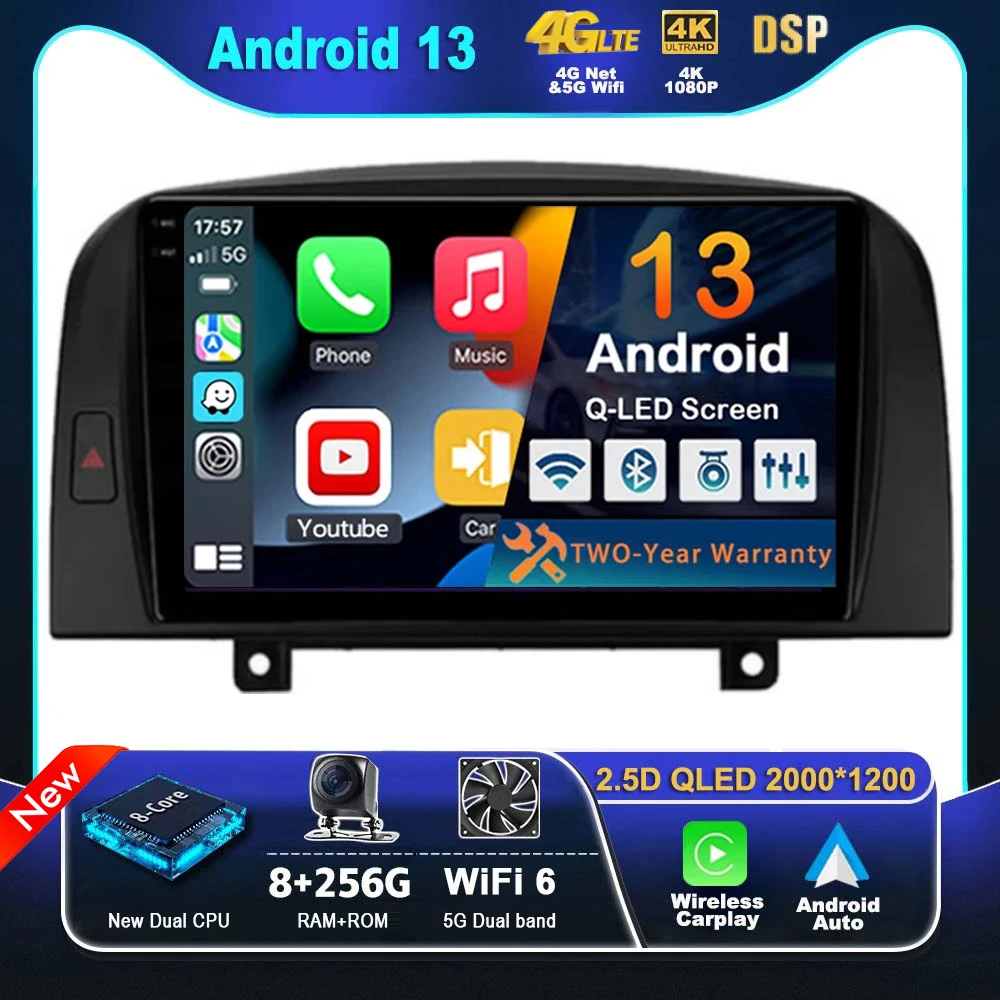 

Автомагнитола на Android 13 для Hyundai SONATA NF 2004 2005 2006-2008, мультимедийный проигрыватель с радио и навигацией, стерео, GPS, Wi-Fi, 4G, Videa Carplay
