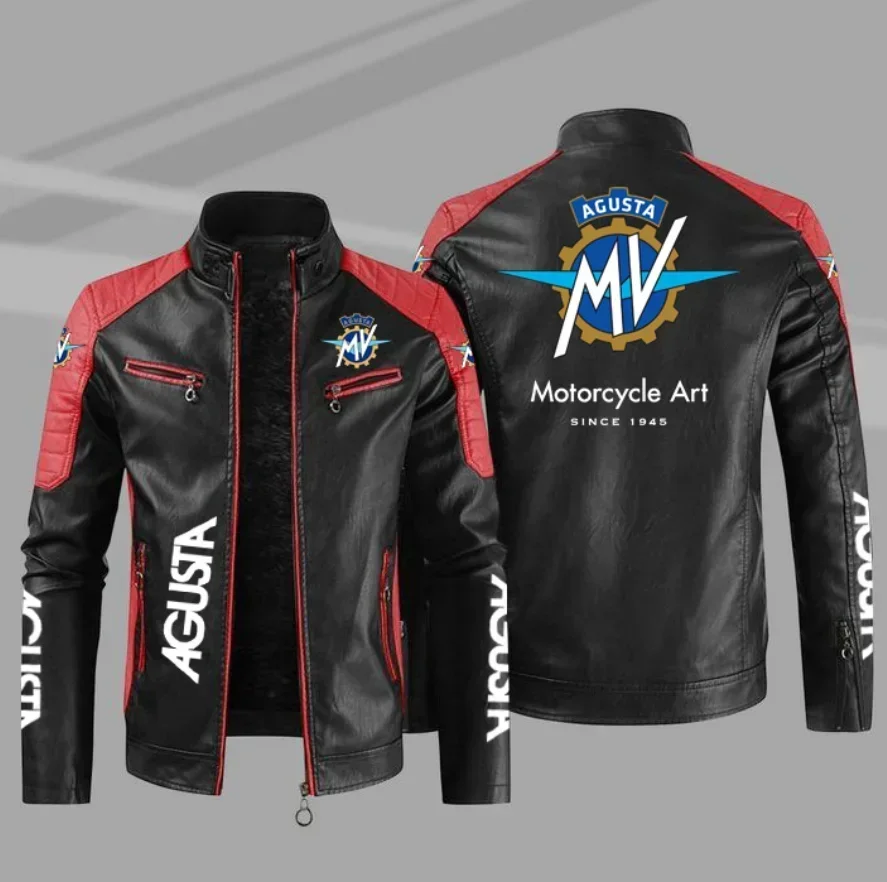 New MV Agusta Logo PU Leather Men's Jacket Motorcycle Jacket Men Slim Fit Leather Mens Jackets