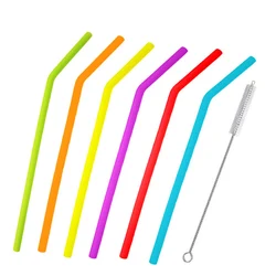 BOZZH Reusable Silicone Drinking Straws - Eco - Friendly & BPA - Free Set with Cleaning Brush (MULTI)