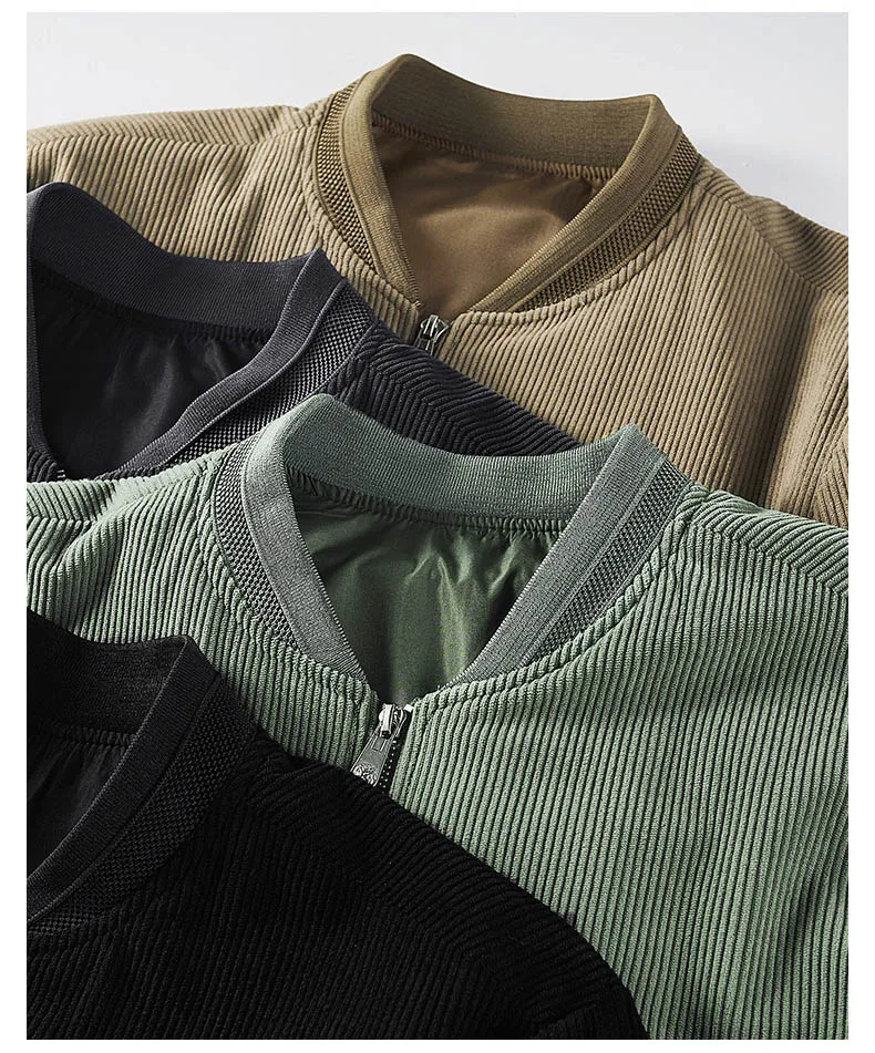 Description Picture 3 of itemMen's Casual Vintage Corduroy Denim Jacket Men Streetwear Motorcycle Windbreaker Military Bomber Varsity Coats jaqueta masculina