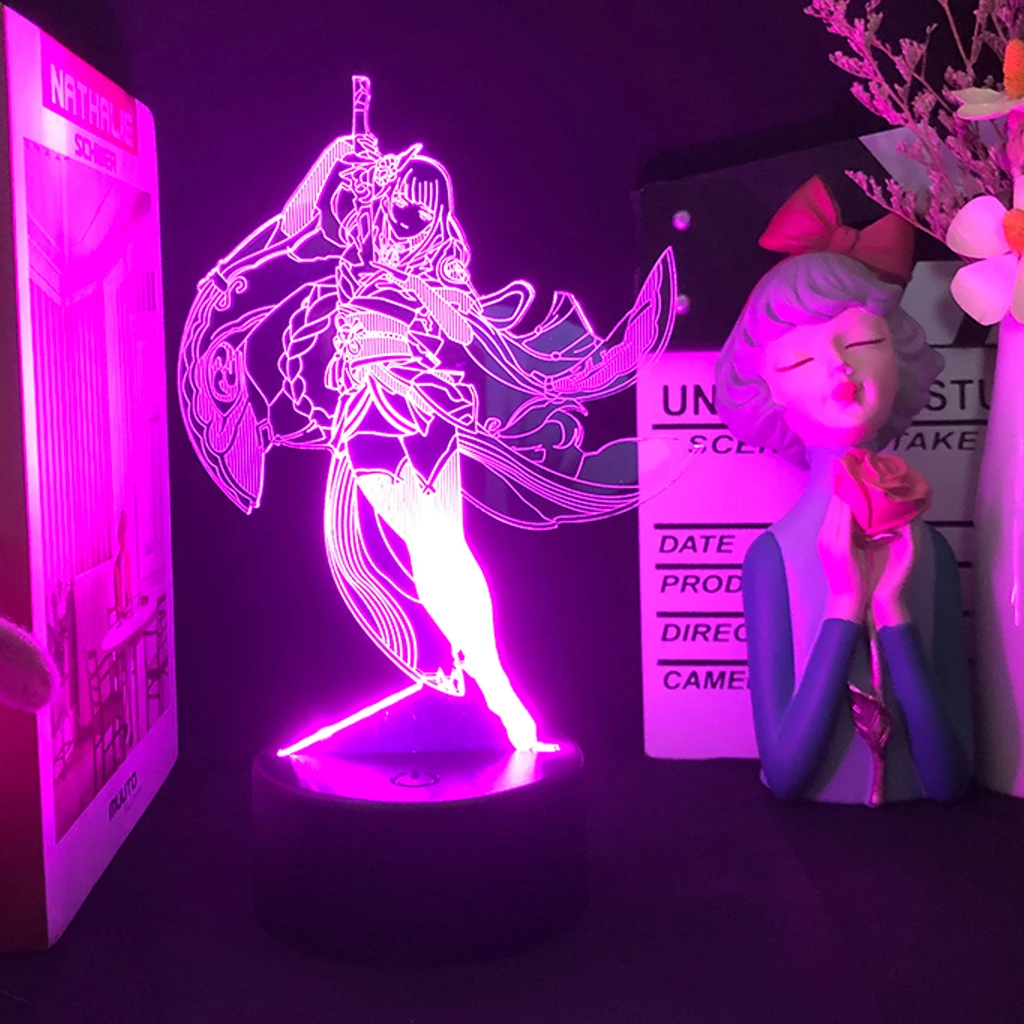 Genshin Impact 3D Led Night Light Game Anime Figure 16 Colors Yoimiya Lamp For Bedroom Illusion Desk Decor Kid Birthday Gift candle night