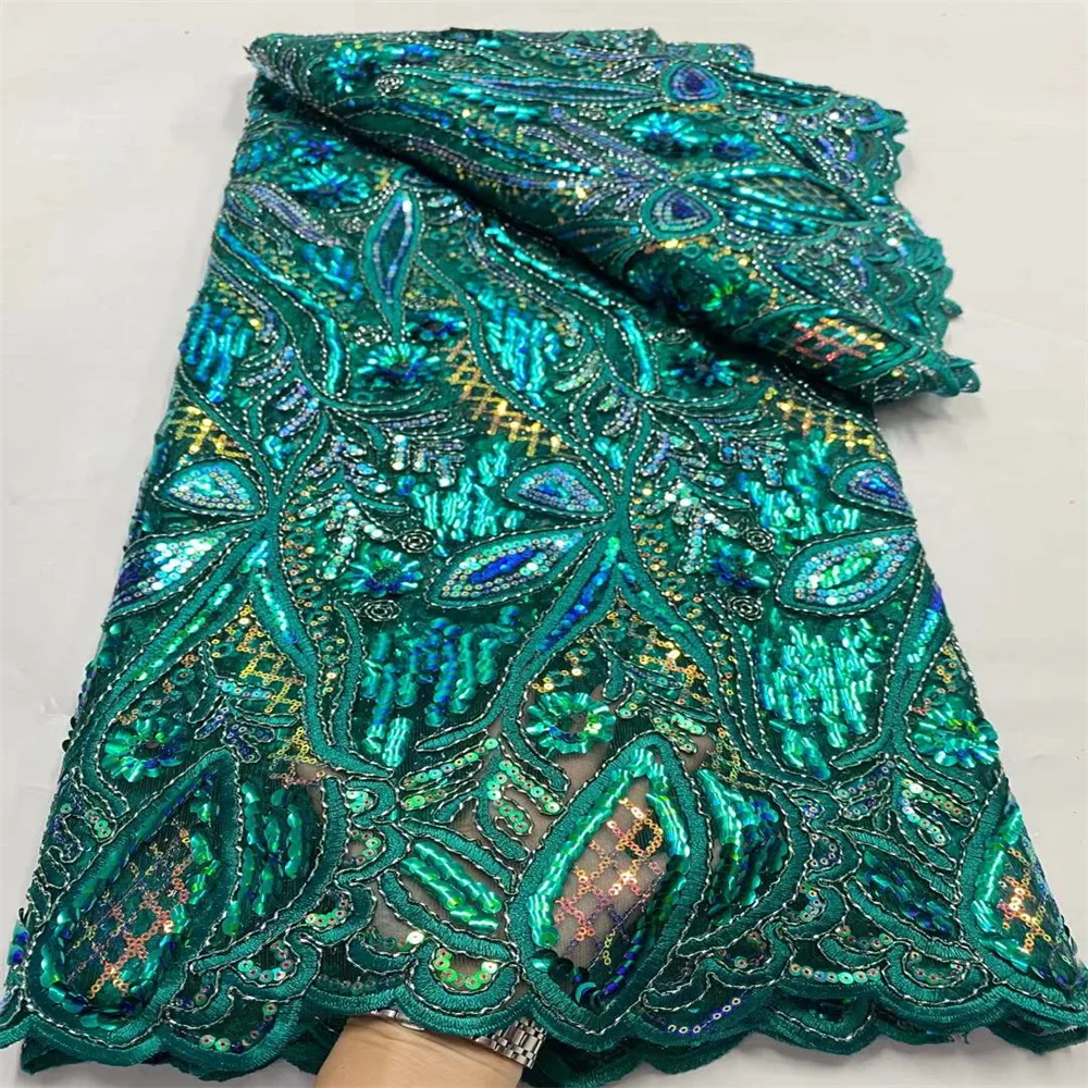 Latest African Tulle Laces Fabric 2023 High Quality French Sequins Embroidery Lace Beaded Nigerian For Bridal Party Dress DP1252
