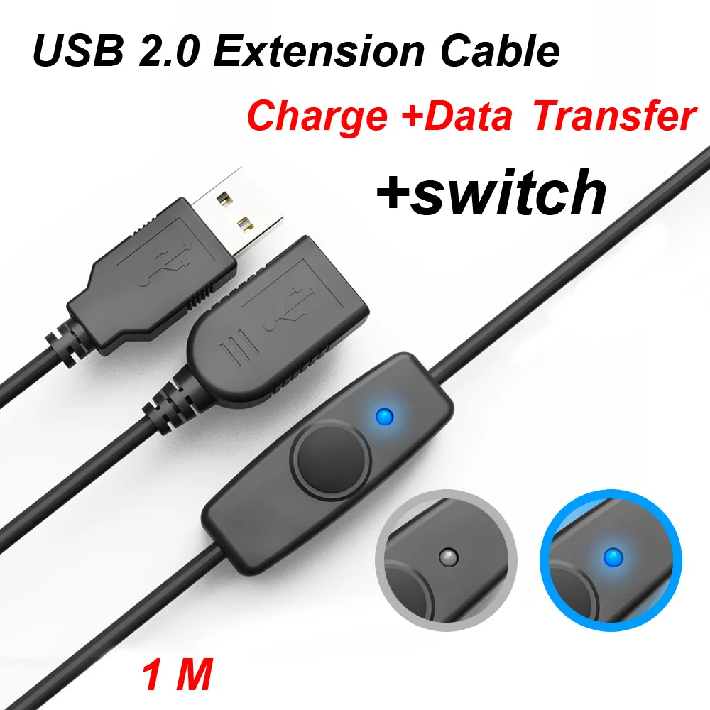데이터 동기화 초고속 USB 2.0 연장 코드(ON OFF 스위치 포함) 라즈베리 파이 PC USB 연장 케이블용 LED 표시기