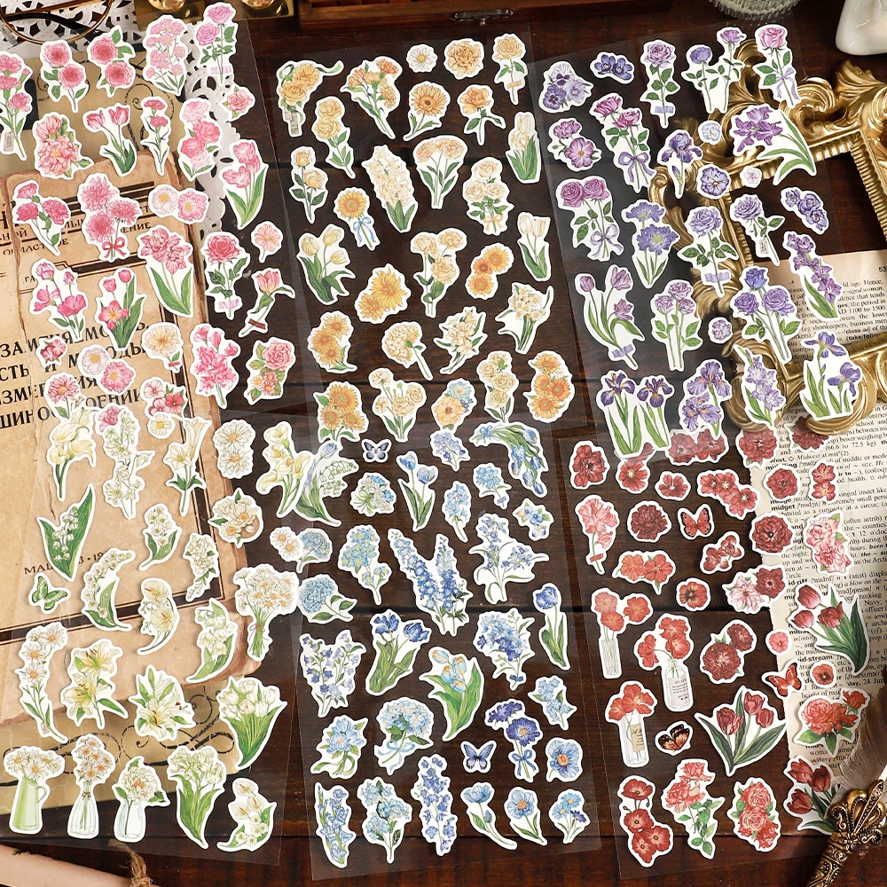 Assorted Flower Stickers Aesthetic Scrapbooking Laptop Phone Art Journaling Diary Scrapbooking Letters Sealing Decorative Labels