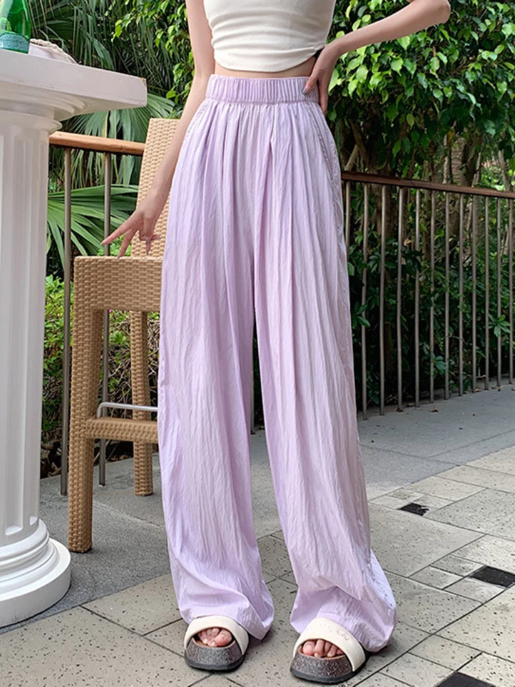 

Wide-leg Pants Women Summer High Waist Casual Long Trouser New Korean Style Fashion Loose Straight Retro Streetwear Clothing