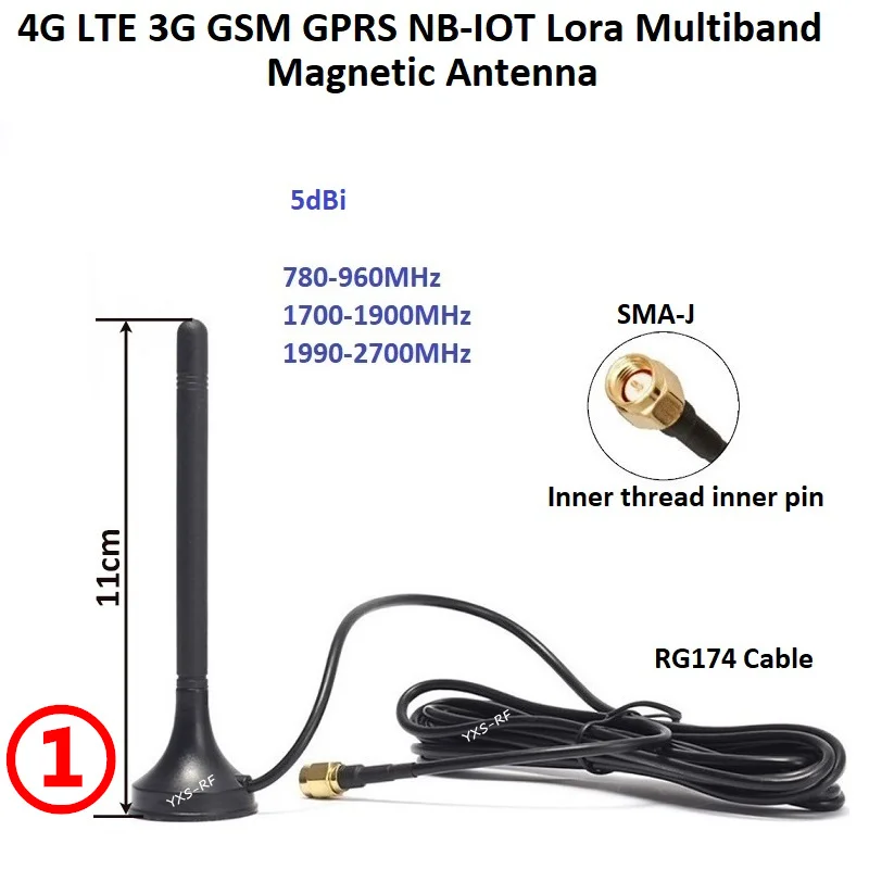 4G LTE Multiband Antenna 3G GSM GPRS NB-IOT Lora Magnetic Base Antenna SMA Male Connector with RG174 Cable for Cellular Modem