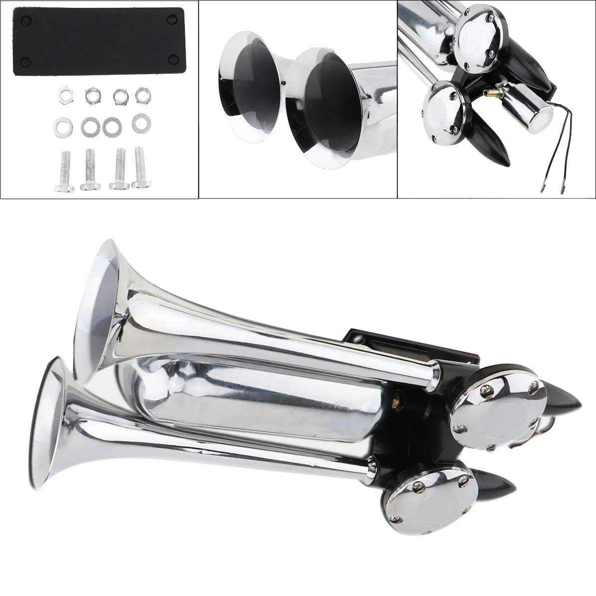 12V-24V 100-115 DB Super Loud Air Horn Air Compressor Double Horn Chrome Horn for Truck Train