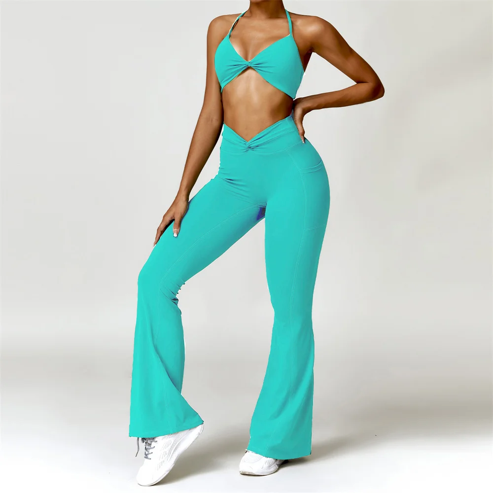 Fitness Twist Sport Bra Yoga Set Women High Waist Workout Pocket Leggings Female Pant Tracksuit Gym Active Suits XS-XL 1/2PCS