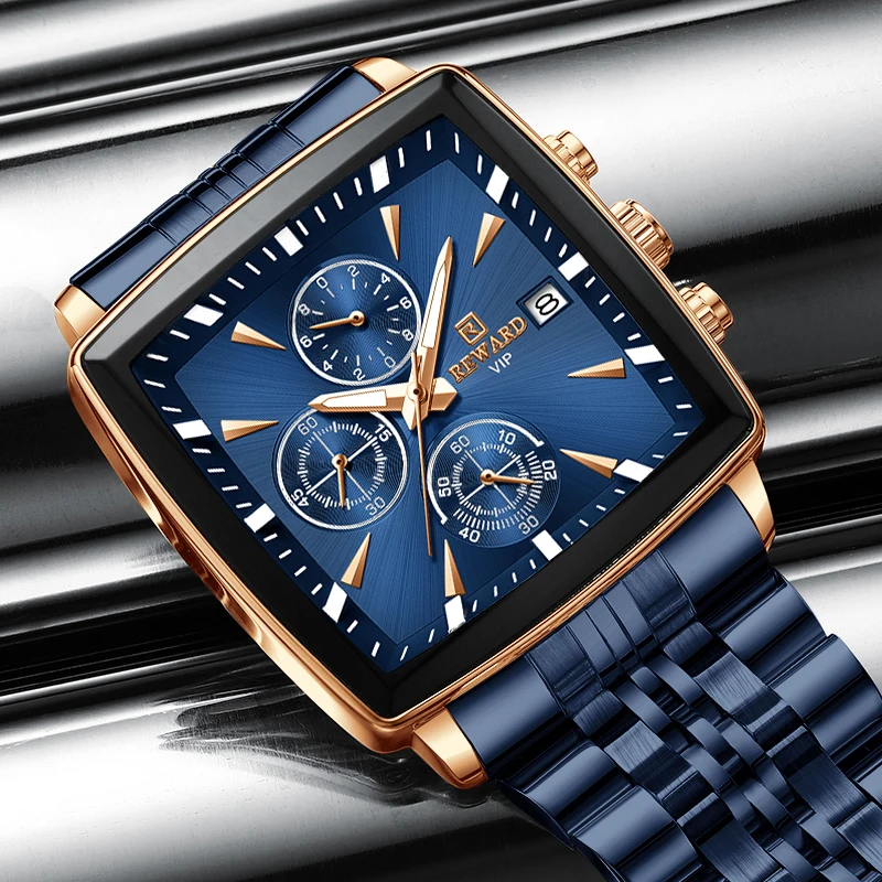 REWARD Fashion Square Dial Watch for Men Stainless Steel