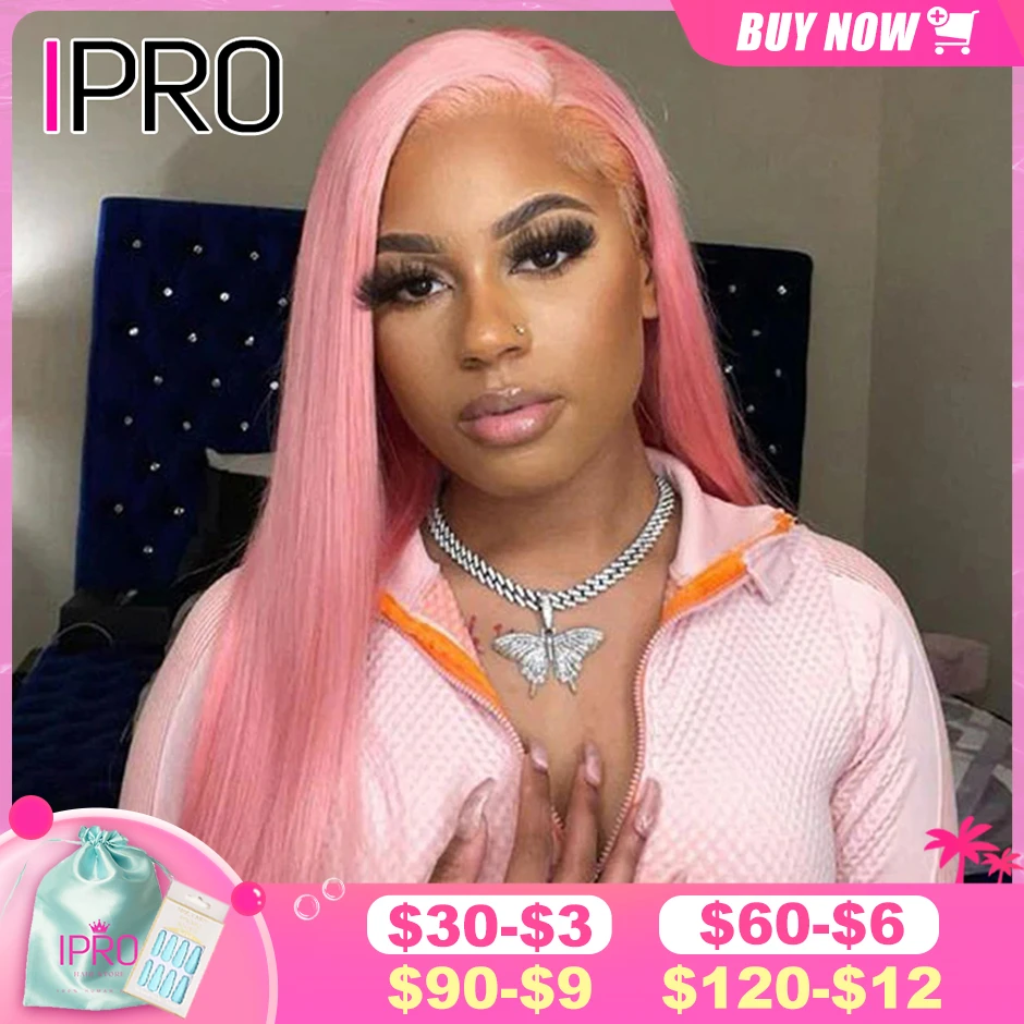 IPRO Salmon Pink Color Wig 13x4 HD Transparent Lace Front Human Hair Wig  150% Brazilian Bone Straight Lace Frontal Wig For Women| | - AliExpress