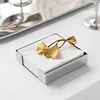 European Stainless Steel Tissue Box Brass Ginkgo Leaf Decor Hotel Table Napkin Holder Afternoon Tea Desktop Tissue Organizer 4