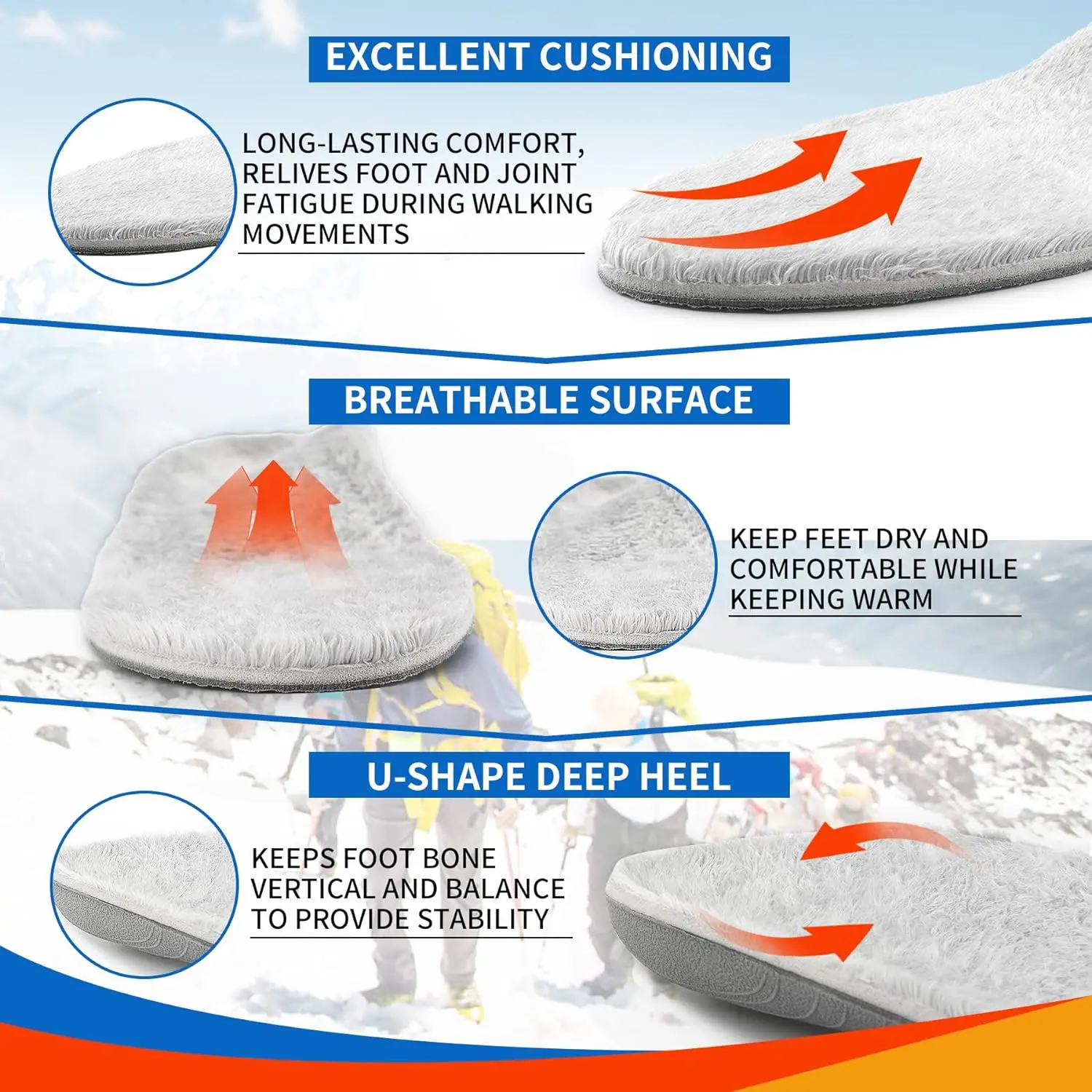 Arch Support Orthopedic Insert Winter Comfortable Fluffy Soft Lightweight Warm Insole for Men and Women