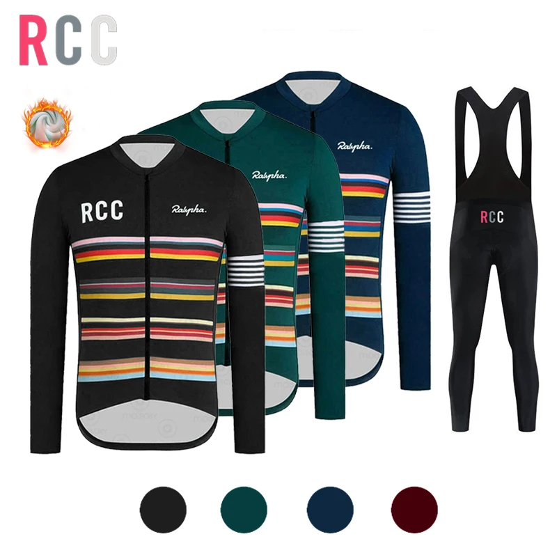 

RCC Raphaful New Winter Thermal Fleece Set Cycling Clothes Men's Jersey Suit Sport Riding Bike MTB Clothing Bib Pants Warm Sets
