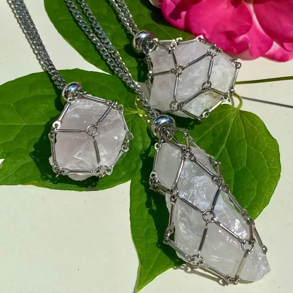 Silver/Gold Color Crystal Holder Cage Necklace Crystal Net Metal