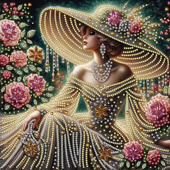 1 Set - Kit di Pittura Diamantata Ispirato per Donne - Grande Mosaico Artistico Fai-da-te 30x30cm, con Diamanti 3D Irregolari/Rotondi, Rosa/Bianco/Beige R