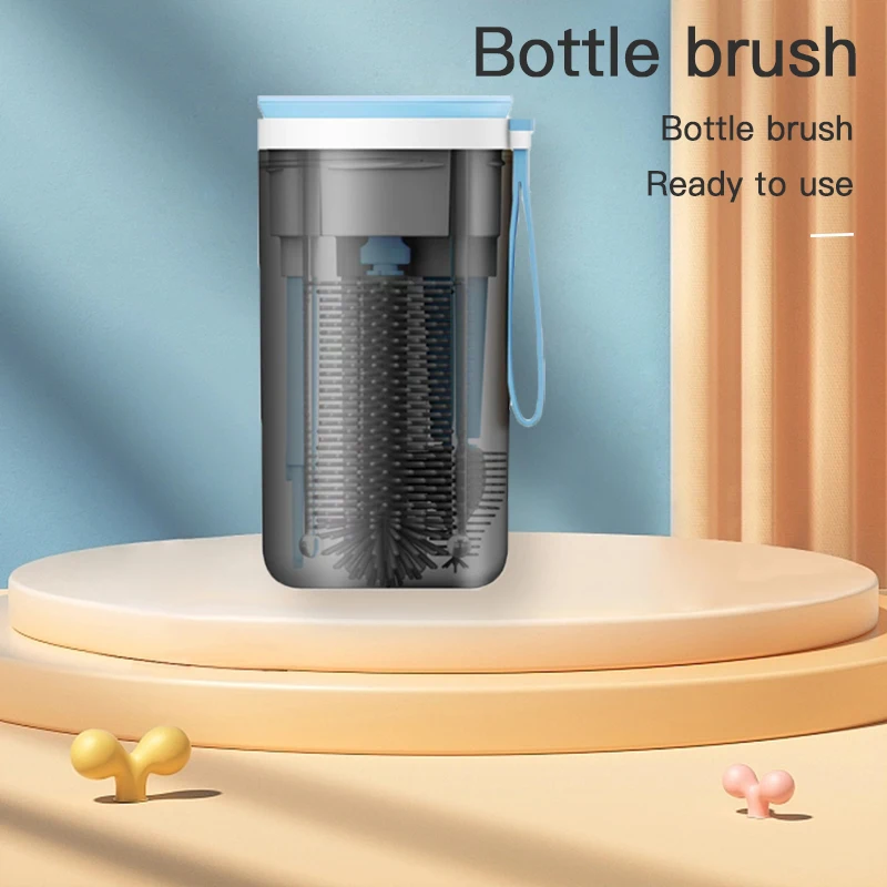 Portable Baby Bottle Brush Set Silicone Baby Bottle Brush Pacifier Brush Straw Brush Travel Portable Drain Rack