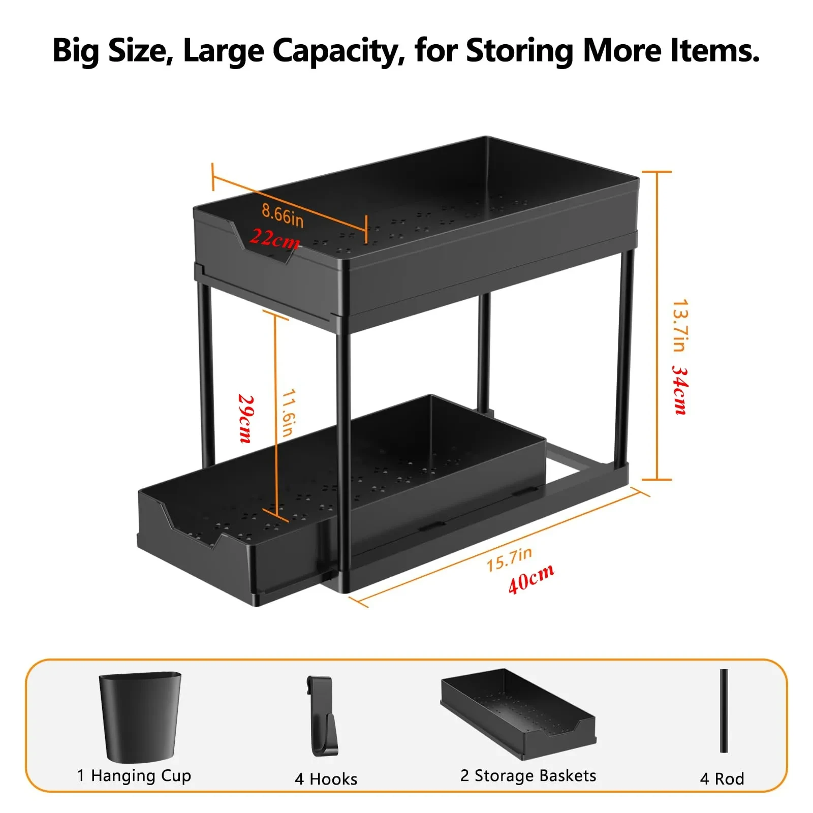 Kitchen Storage Rack Under Sink Organizer with Double Sliding Cabinet Drawers Multi-Purpose