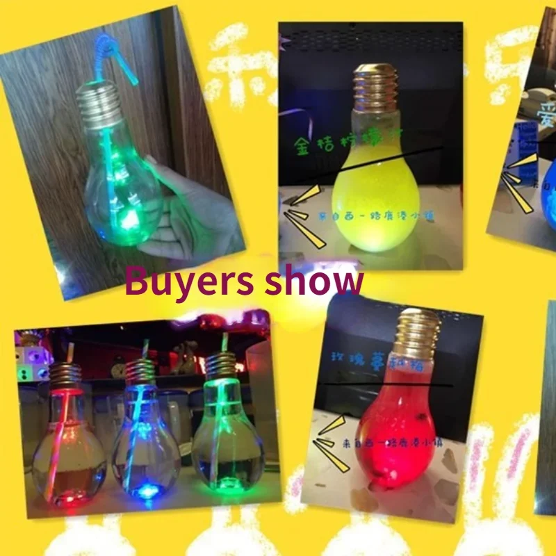 10PCS Luminous Bulb Cup Water Bottle 400ml Bulb Tea Creative Cup Bottles Drink Plastic Juice Bottle Cute Water