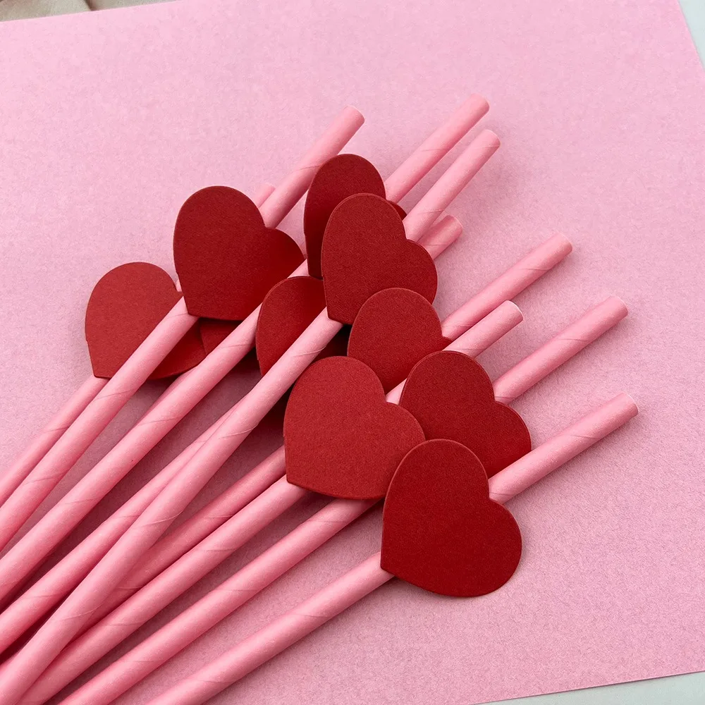 20Pcs Eco-friendly Heart Paper Straws Pink/yellow Degradable Daisy Flower Paper Straws 6mm Disposable Drinking Straw