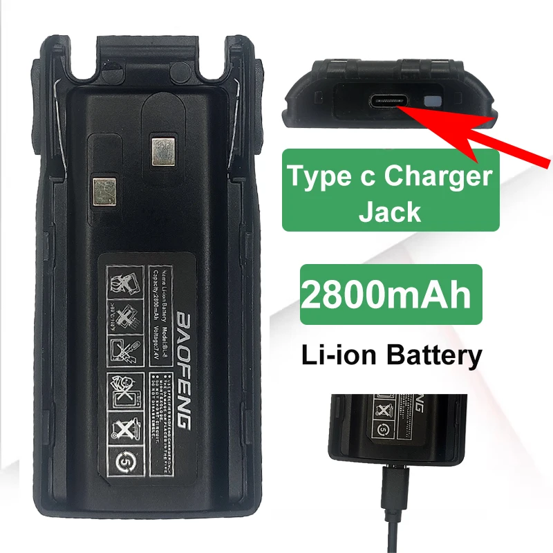 Walkie Talkie UV-82 Battery USB Type C UV-82HP Extended Rechargable Battery For Baofeng UV82Plus UV-8D UV-82WX UV-89 UV82 BL-8 2