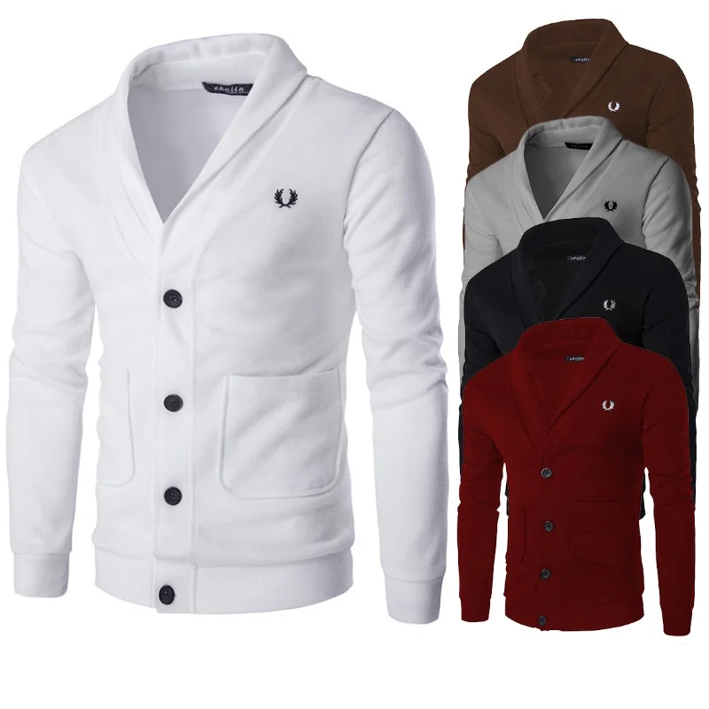 

Add 3 color foreign trade hot style wheat ear embroidery cardigan slim sweater jacket men's knitwear