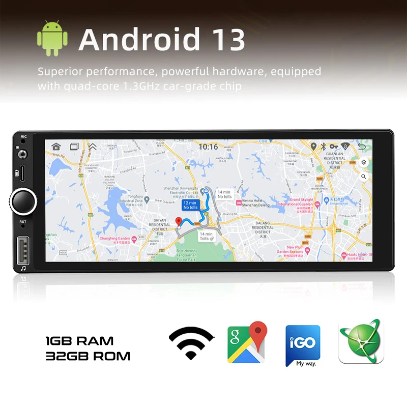 1 Din Android GPS Car Radio Wireless CarPlay Android-Auto Wifi Bluetooth Handsfree FM RDS USB 6.86