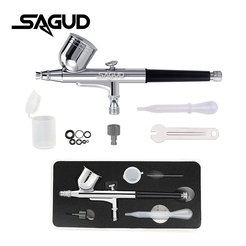 SAGUD Airbrush Model SD130 Multi-Purpose Dual-Action Gravity Feed Spray Gun Set For Spray Auto Graphics Art Crafts Tattoos Cake veda multi purpose precision dual action siphon feed airbrush 0 35mm tip 3 4 oz bottle 1 6 oz color cup cutaway handle airbrush