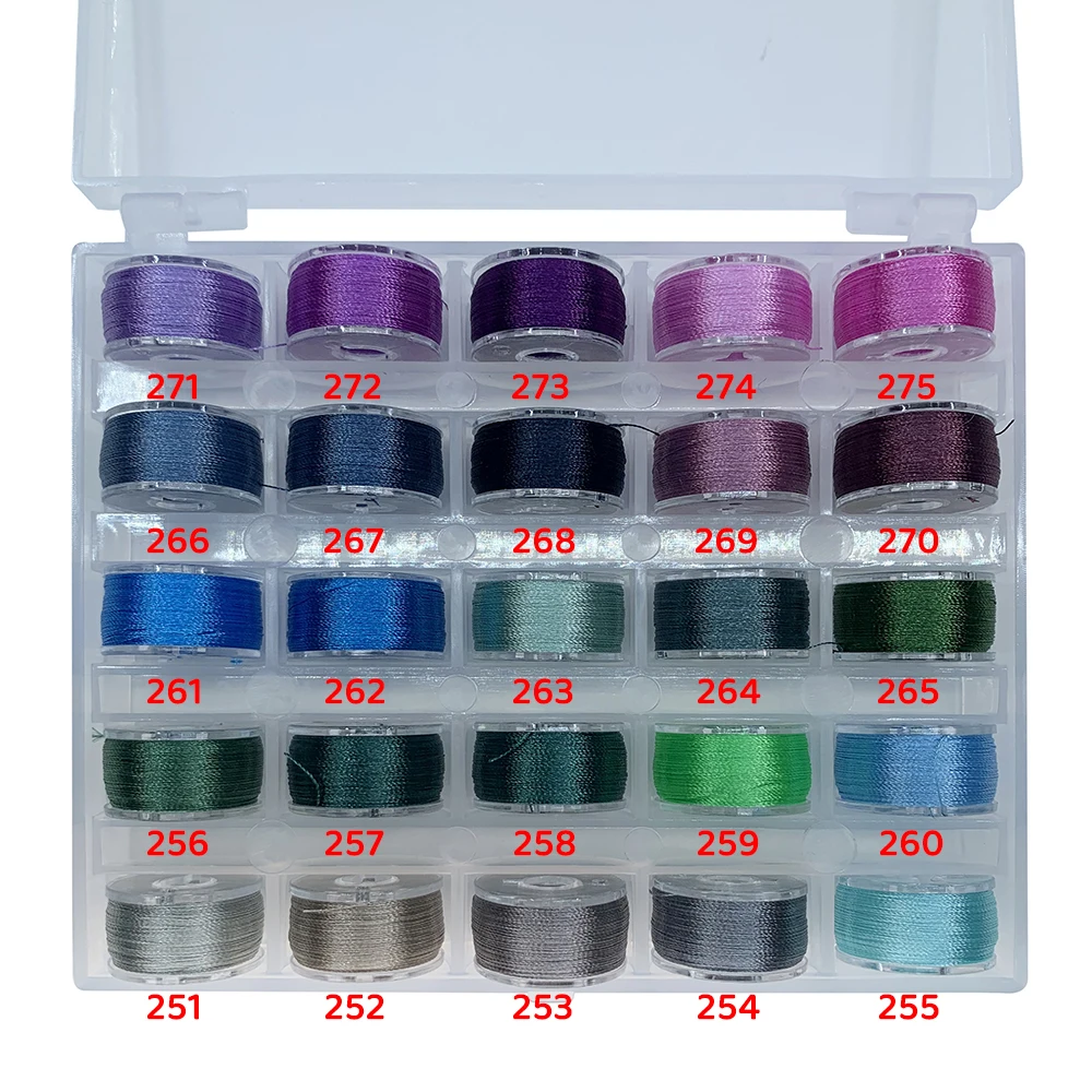Baumwollpuppen-Gesichts-Stickgarn, Polyester, 120D, 2-strängiger Stickgarn, 25-Farben-Set, Seidenfaden mit hoher Helligkeit – Detail 11