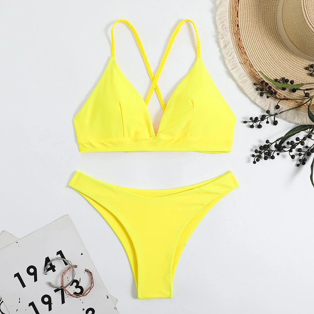 

2024 однотонное бикини из двух частей с V-образным вырезом и завязками на спине, женский купальник, женский купальник, купальники, купальный костюм, пляжная одежда, лето