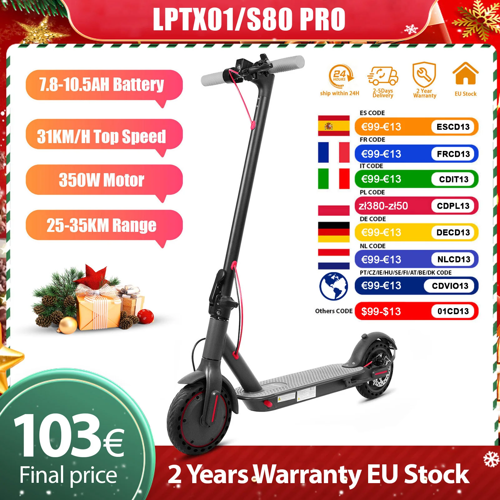 Nuovo 2025 AOVOPRO TX01/ES80 31KM/H Adulti Scooter Elettrico 350W 25