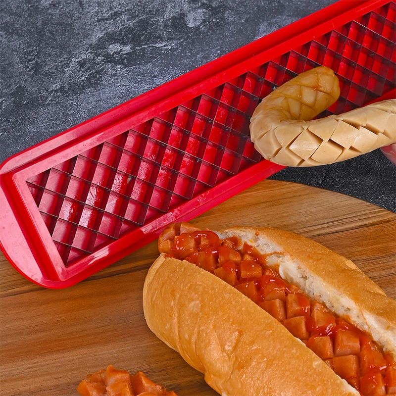 Hot Dog Slicing Tools Criss-Cross Slots Slicer Precision Mesh Slicer Sausage Cutter Stainless Steel Household Kitchen BBQ Tools