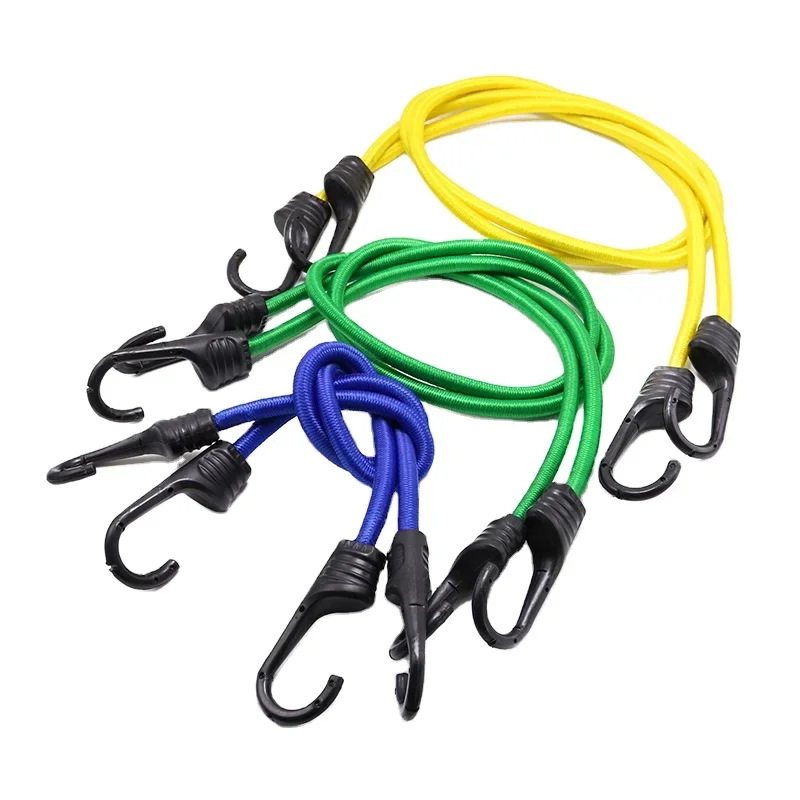 mutli length luggage strap rubber latex bungee cord rope high elastic with metal core UV resistant plastic hooks