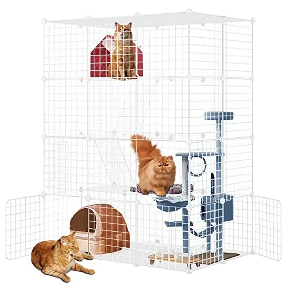 Detachable Large Cat Cage Enclosures Indoor Pet Kennels DIY Playpen House Spacious Rust-Resistant Metal Wire 1-3 Cats Safe