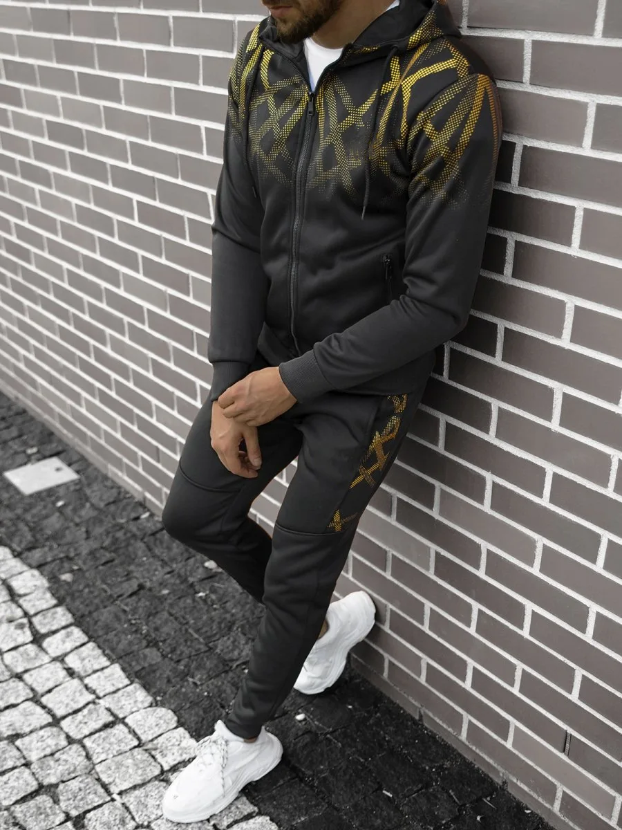 

2022 New Men's Suit European and American Fashion Gradient Stripe Hooded Sportswear Casual Two-piece Set