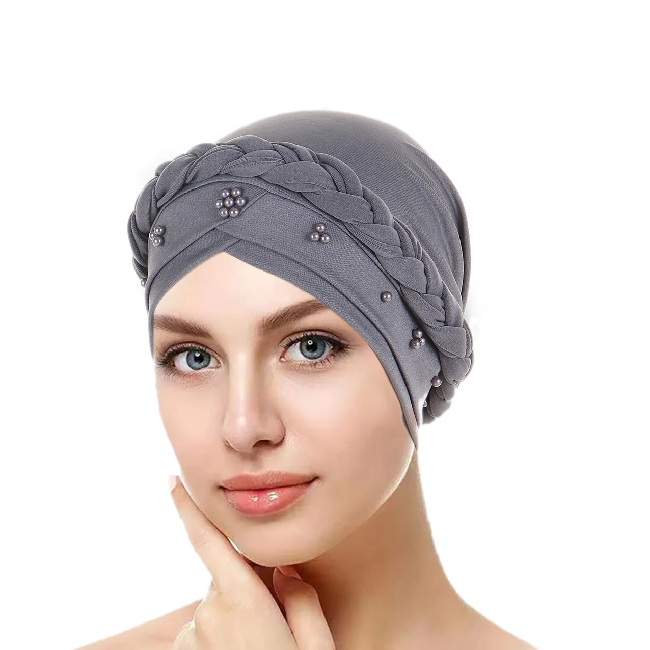 

Ramadan Beaded Braid Hijab Caps Muslim Head Scarf Turban Bonnet Ready To Wear Ladies Wrap Inner Hijabs Headwrap