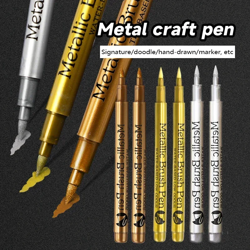 1/3Pcs Brush Metallic Marker Pens Gold Silver Copper Permanent Art