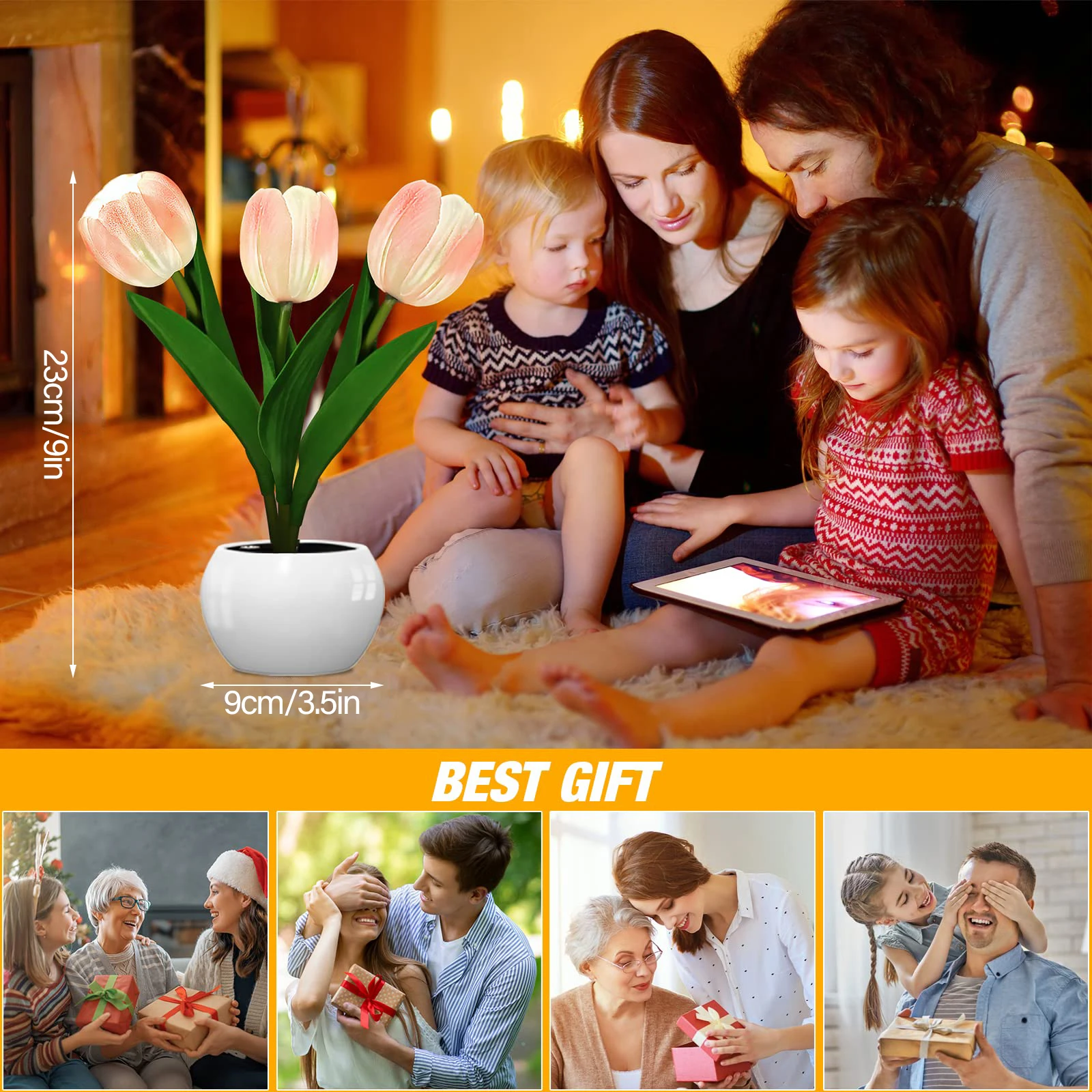 LED Tulip Night Light Simulation Flower Table Lamp Home Decoration Atmosphere Lamp Romantic Potted Gift for Office/Room/Bar/Cafe 6