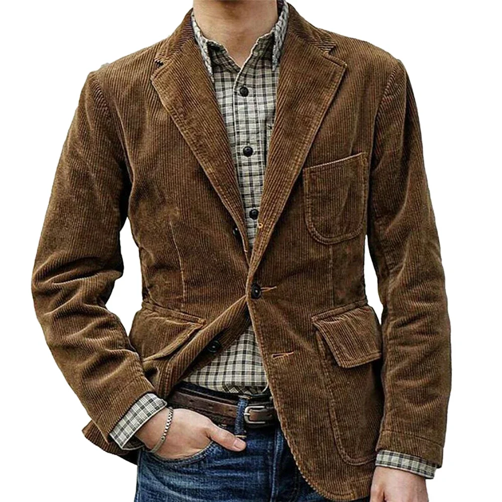 

Men Autumn Winter Vintage Corduroy Slim Button Suit Blazer Business Work Coat Jacket Outwear Casual Fashion Solid Color Suit