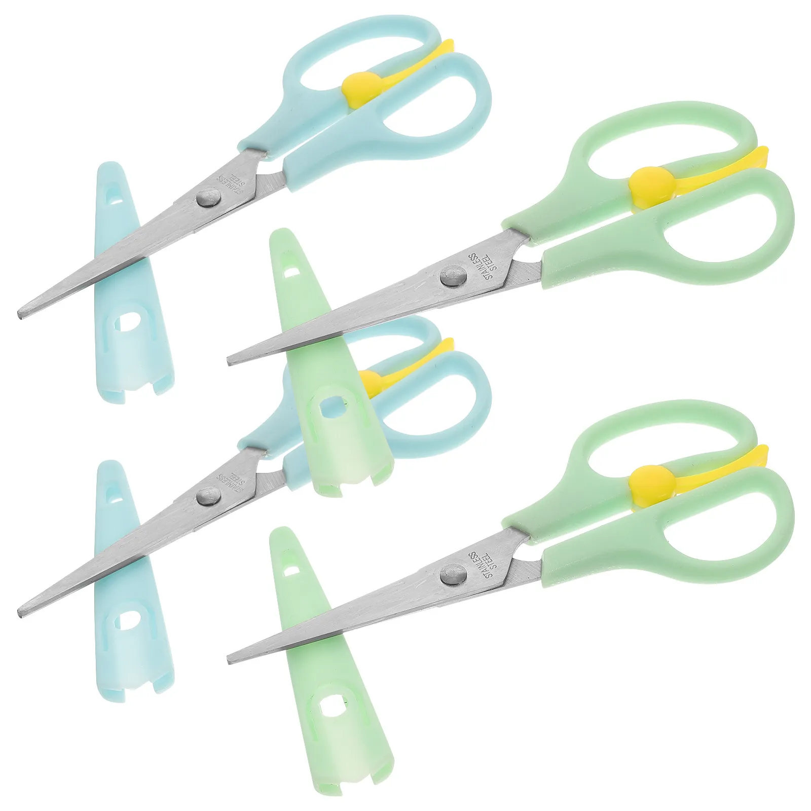 4Pcs 어린이 안전 가위 프리미엄 스테인레스 스틸 플라스틱 손잡이 3-5세 어린이를 위한 소형 경량 학생 공예 제작