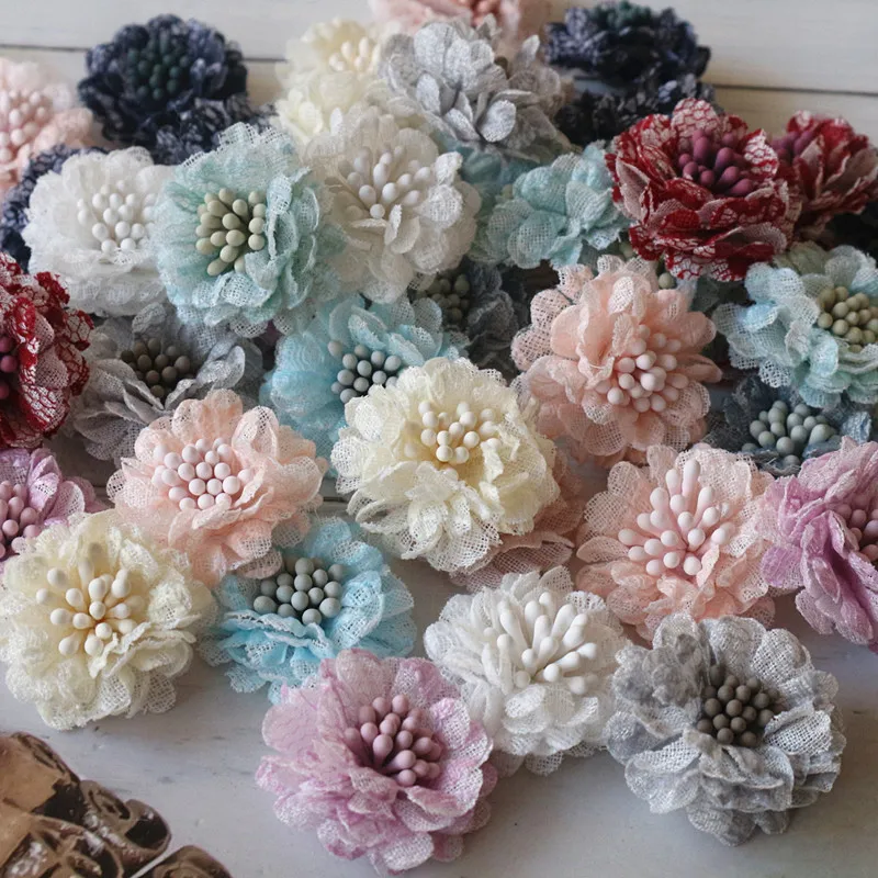 10 Stücke 3 CM Handgemachte Kleine Spitze Stoff Gänseblümchen Blumen Für DIY Zubehör Kleid Hüte Schuhe Dekoration – Detail 8