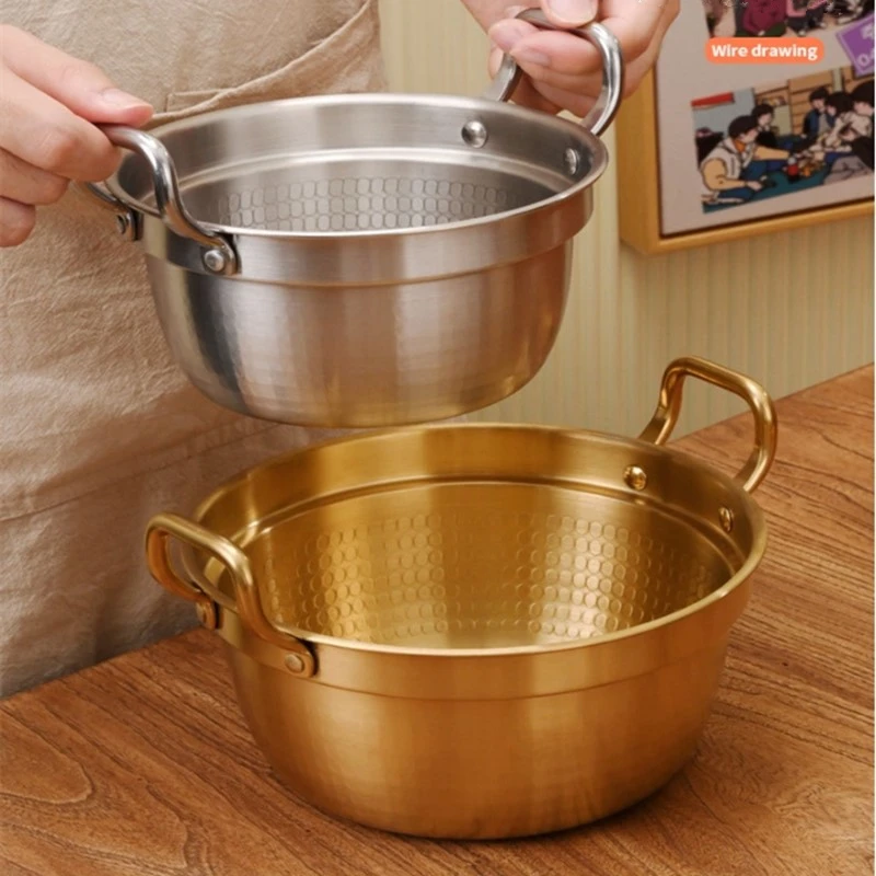 Korean 304 Stainless Steel Instant Noodle Pot with Wood Lid Stew Pots for Ramen Soup Hot Pot Gas Induction Cooker Kitchenware