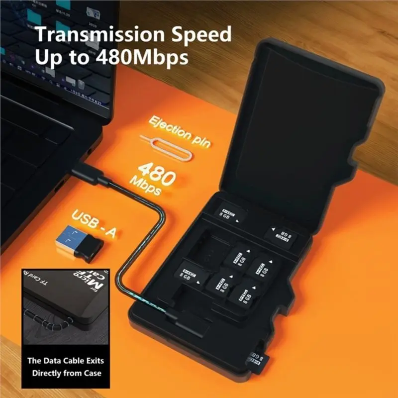 8개 슬롯이 있는 L19-TF 카드 리더기 및 TF형 메모리 카드 보관 케이스 USB Type-C 및 USB 호환 지원