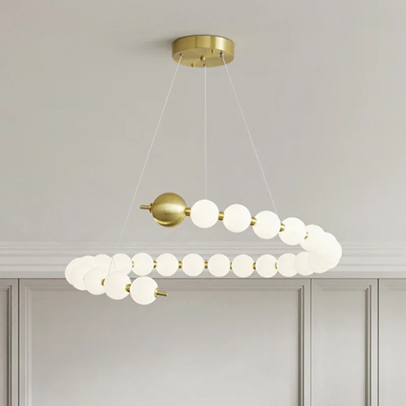 

Modern LED chandelier light luxury creative designer dining table bar off-line lamp French pearl string Tong lamp Home Decor