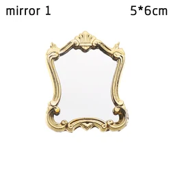 Vintage Golden Frame Miniature Oil Painting Dollhouse Ornament Retro Mirror Toy Accessory (Mirror 1)