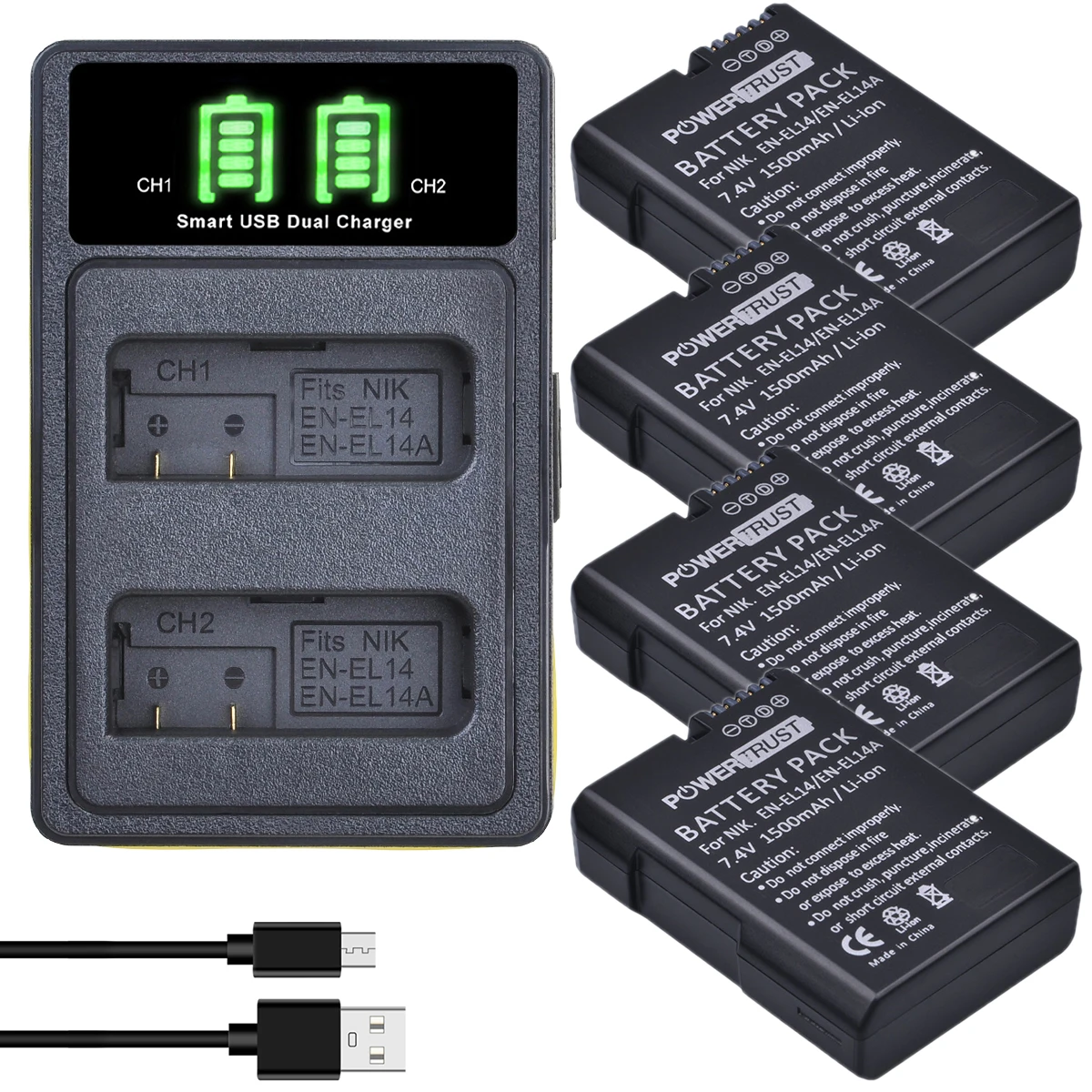 1500mAh EN-EL14 EN EL14 EN-EL14a Battery LCD Dual Charger for