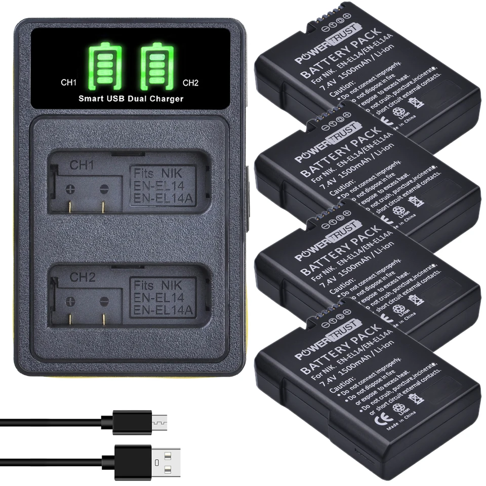 Kit Batterie Vemico EN-EL14 : 2 Batteries 1500mAh + Chargeur Double écran LCD Type C - Compatible Nikon D5600, D3300, D5100 Et Autres - 3