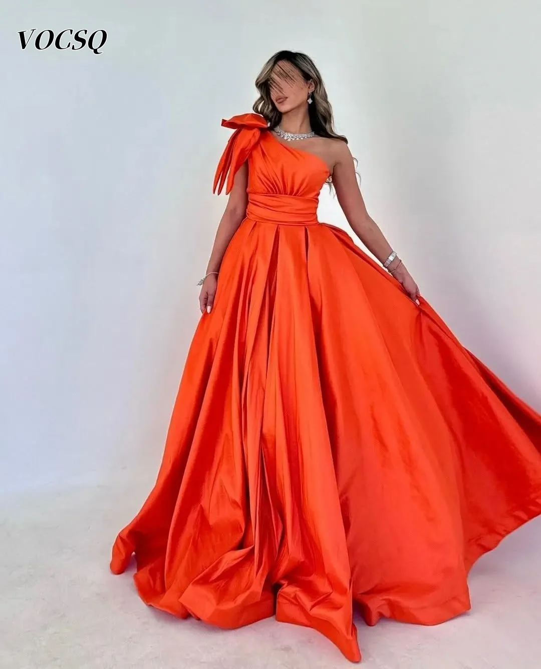 Saudi Arabia Women Prom Dresses One Shoulder Orange Satin A Line Prom Dresses Party فساتين سهرة Customized